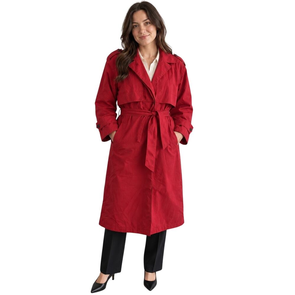 London Fog Vintage Red Belted Trench Coat, Thinsulate USA Made, Women's 8 Petite